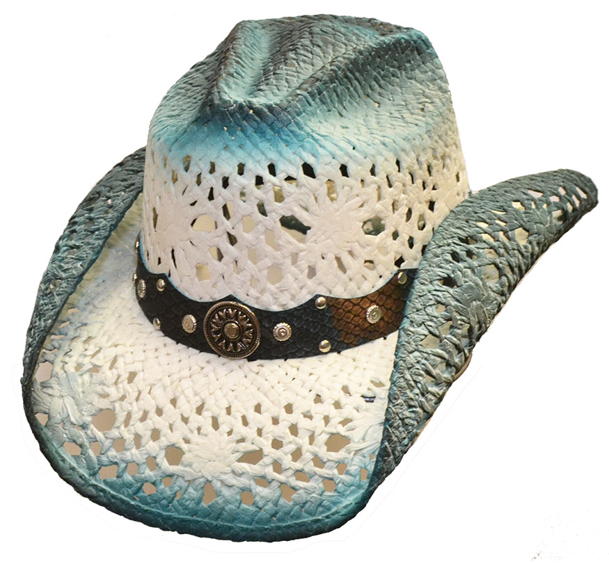 Chapeau country paille bleu lin 79