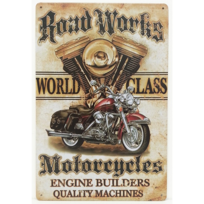 Plaque metal moto road works